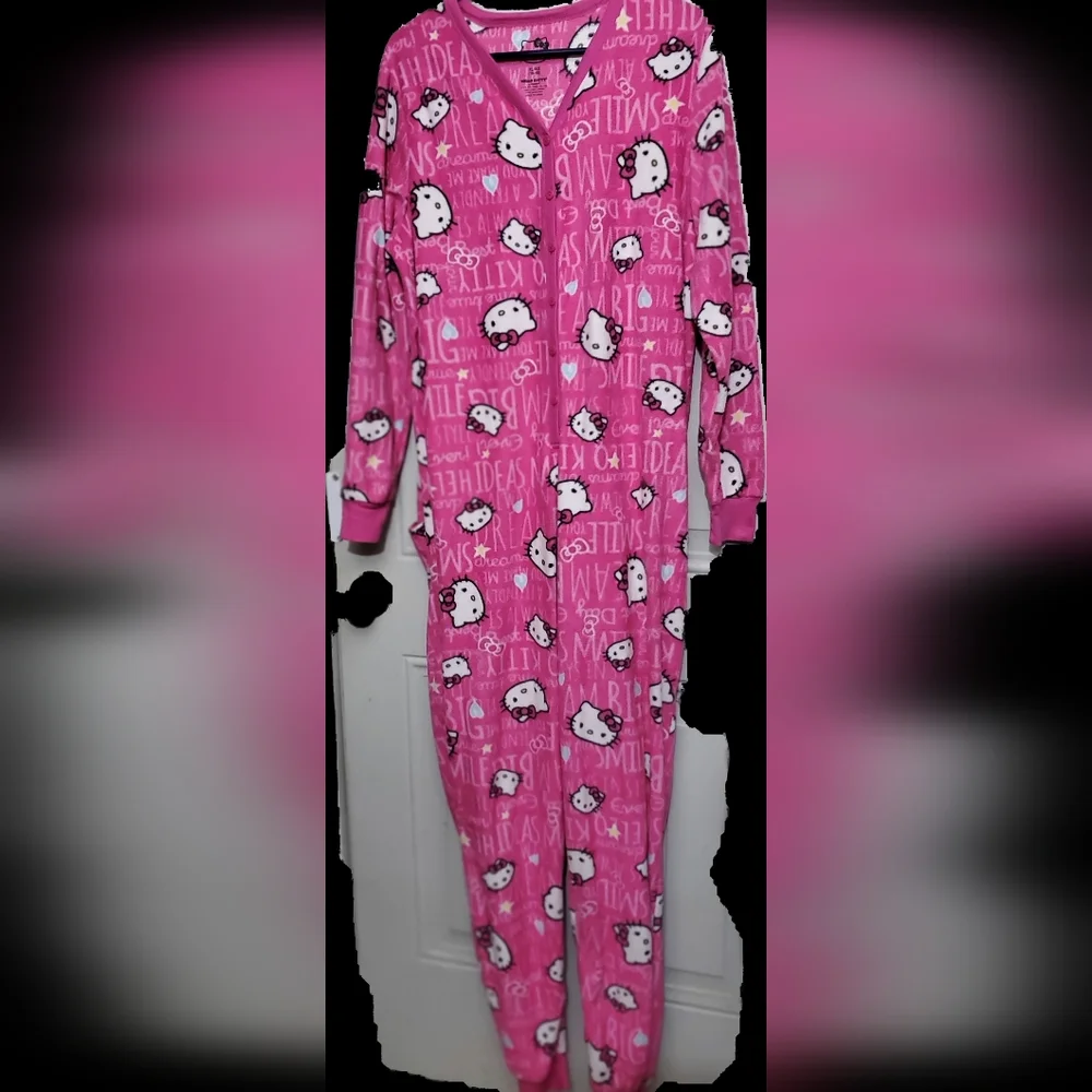 Hello Kitty Pink Pajama Onesie womans XL EUC - Picture 4 of 12
